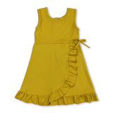Sleeveless yellow bow ruffle kids girls summer athletic dress