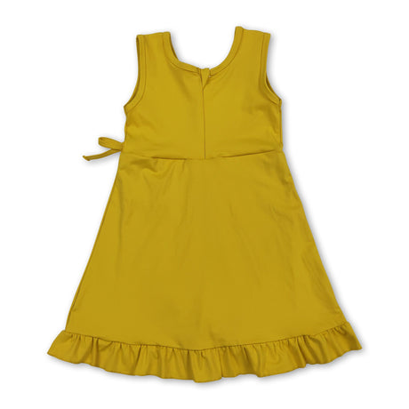 Sleeveless yellow bow ruffle kids girls summer athletic dress