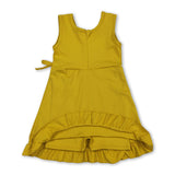 Sleeveless yellow bow ruffle kids girls summer athletic dress