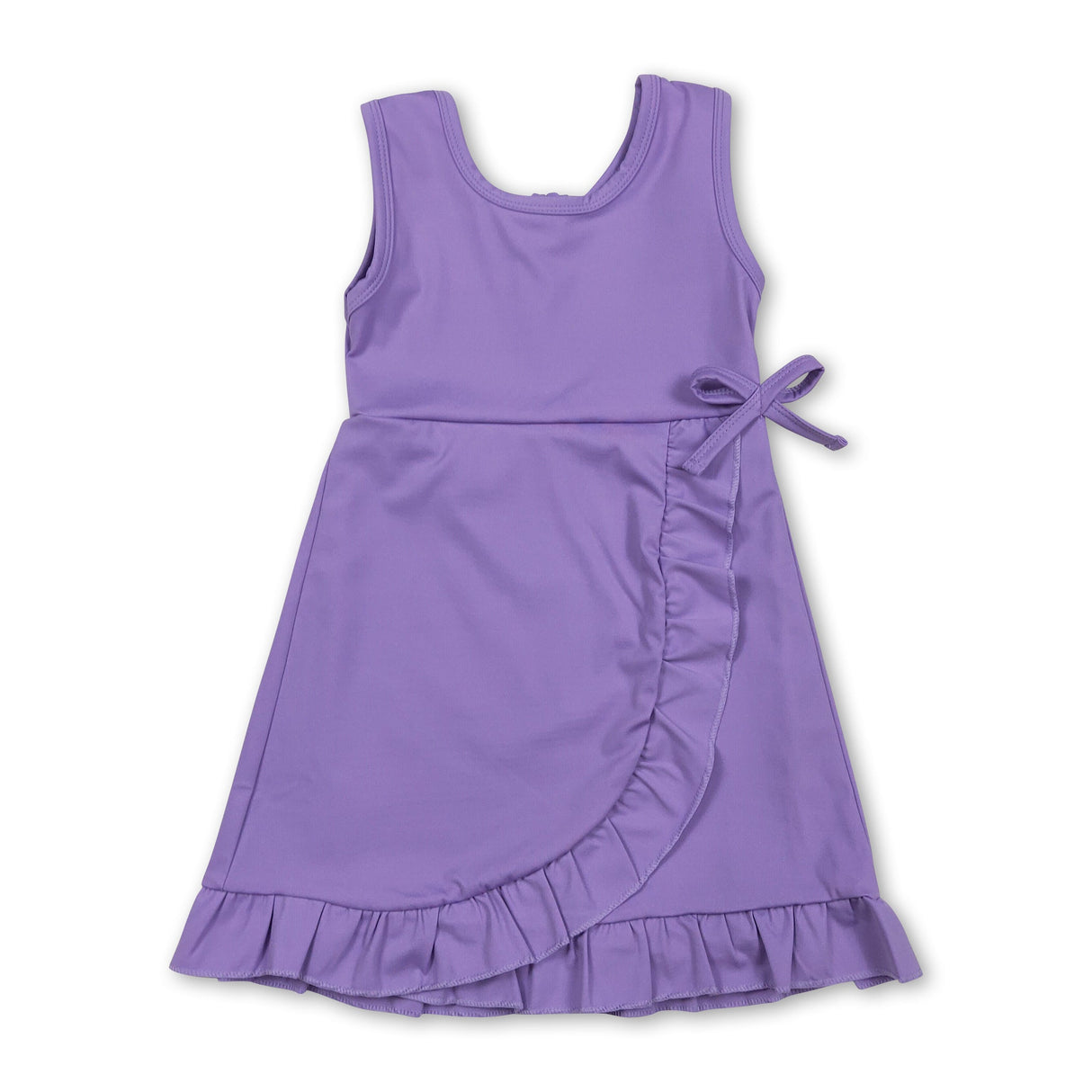 Purple sleeveless ruffle kids girls athletic dresses