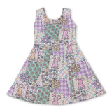 Sleeveless bunny floral kids girls Easter athletic dresses