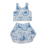 Sleeveless stripe bow castle top skirt girls active wear set