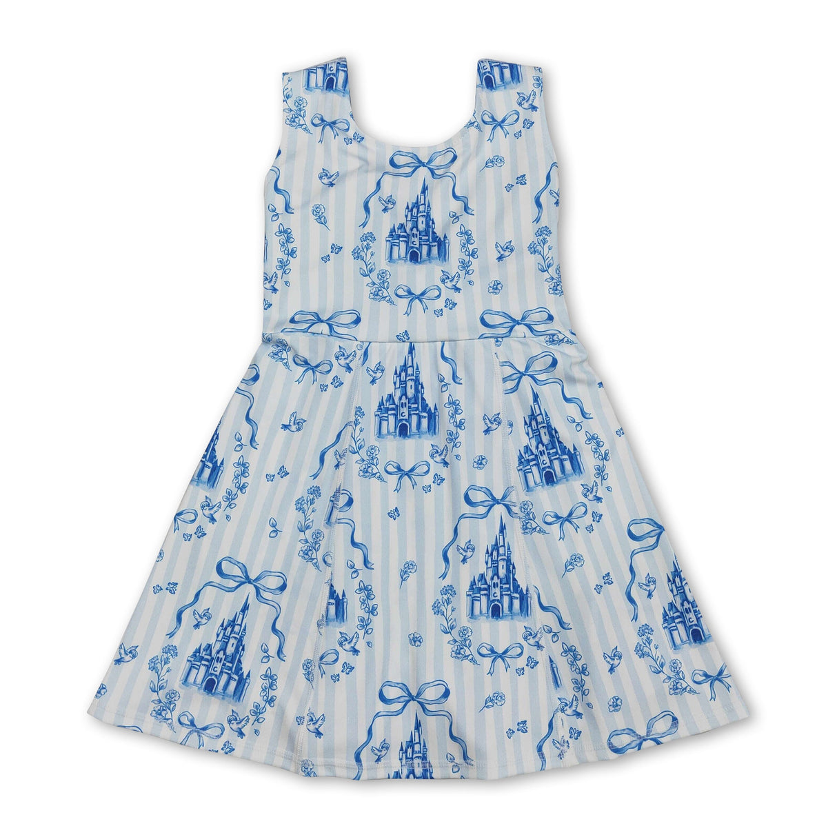 Sleeveless light blue bow castle kids girls athletic dresses