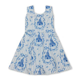 Sleeveless light blue bow castle kids girls athletic dresses