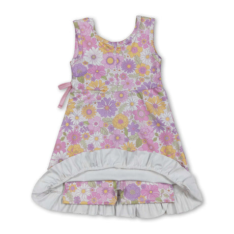 Sleeveless floral ruffle kids girls athletic dresses