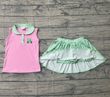 Sleeveless pink golf car top skirt kids girls clothing set