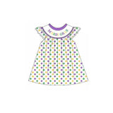 Purple yellow green polka dots Mardi Gras girls dresses