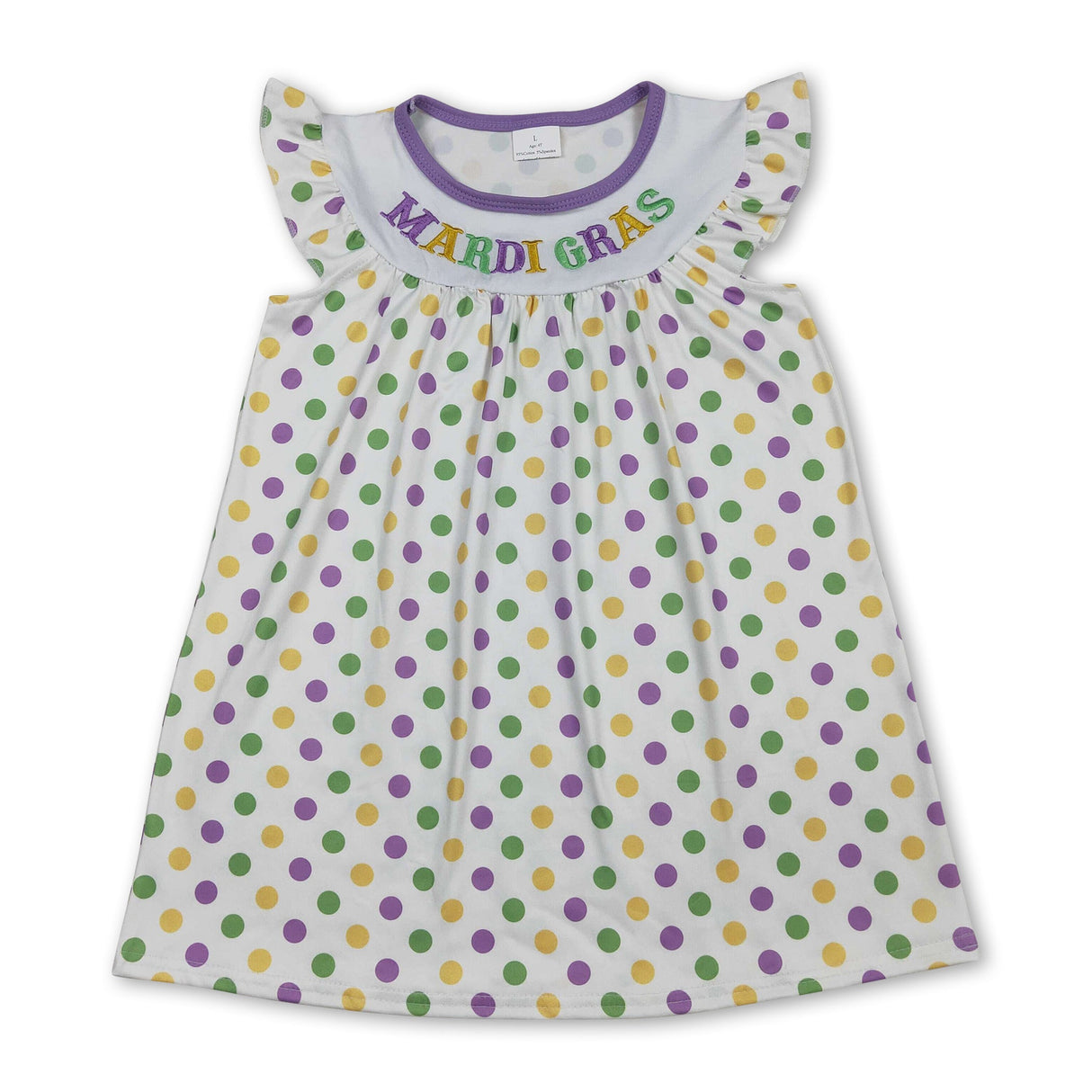 Purple yellow green polka dots Mardi Gras girls dresses