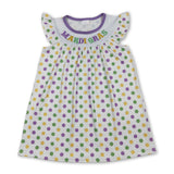 Purple yellow green polka dots Mardi Gras girls dresses