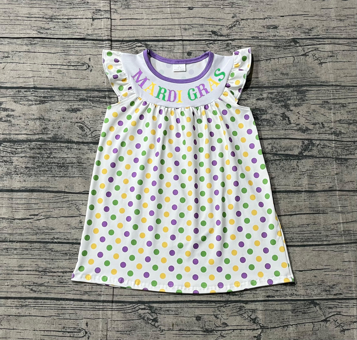 Purple yellow green polka dots Mardi Gras girls dresses