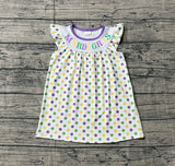 Purple yellow green polka dots Mardi Gras girls dresses