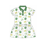 Short sleeves golf cart green kids girls polo dresses