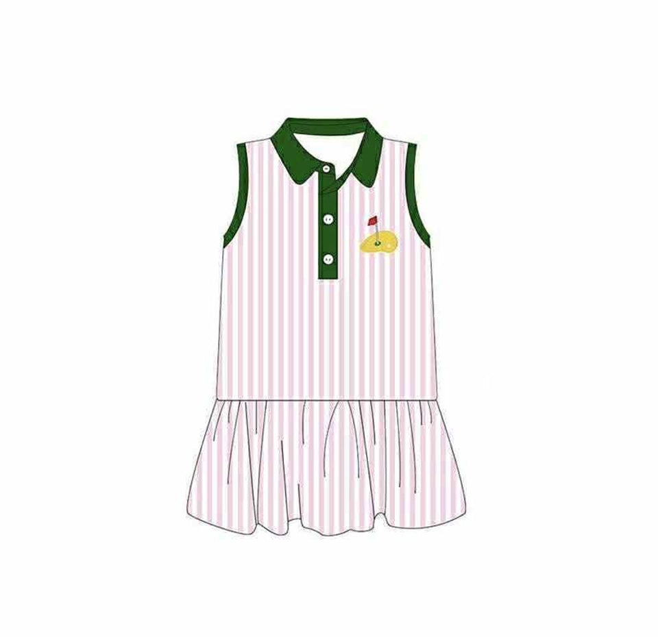 Sleeveless pink stripe golf kids girls polo dresses