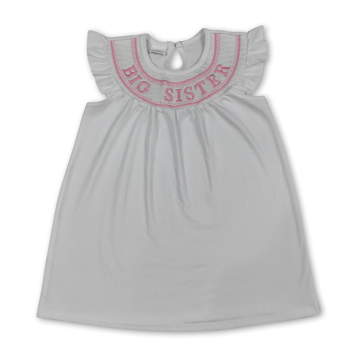 White flutter sleeves big sister smocked girls dresses