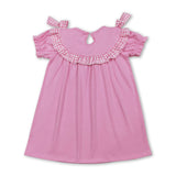 Pink short sleeves cross smocked kids girls Easter dresses