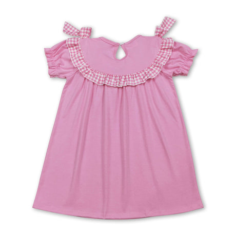Pink short sleeves cross smocked kids girls Easter dresses
