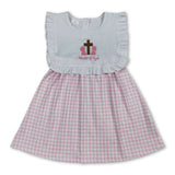 Child of god cross pink plaid girls Easter dresses