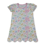 Short sleeves colorful bows scallop girls summer dress