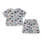 Short sleeves crocodile bow scallop girls team outfits