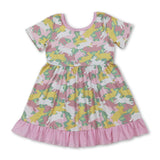 Short sleeves rabbit camo ruffle kids girls Easter dress
