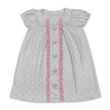 Short sleeves pink polka dots bow embroidery girls dresses