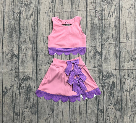 Sleeveless crop top bow skirt girls activewear set