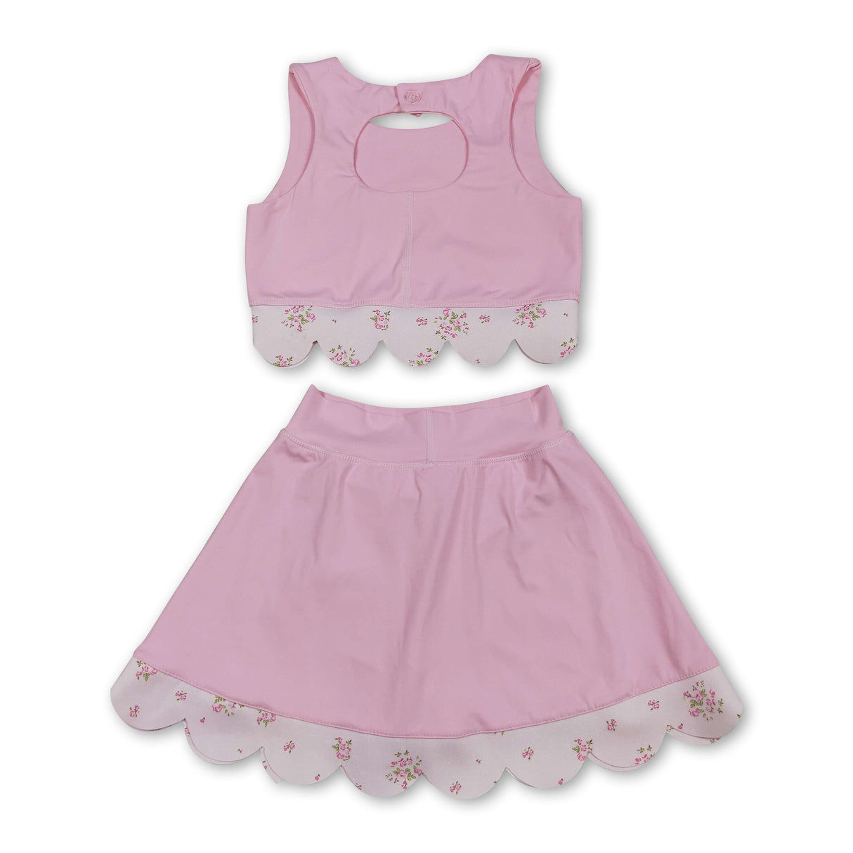 Pink sleeveless bow scallop kids girls active wear set