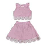 Pink sleeveless bow scallop kids girls active wear set