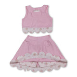 Pink sleeveless bow scallop kids girls active wear set