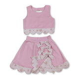Pink sleeveless bow scallop kids girls active wear set