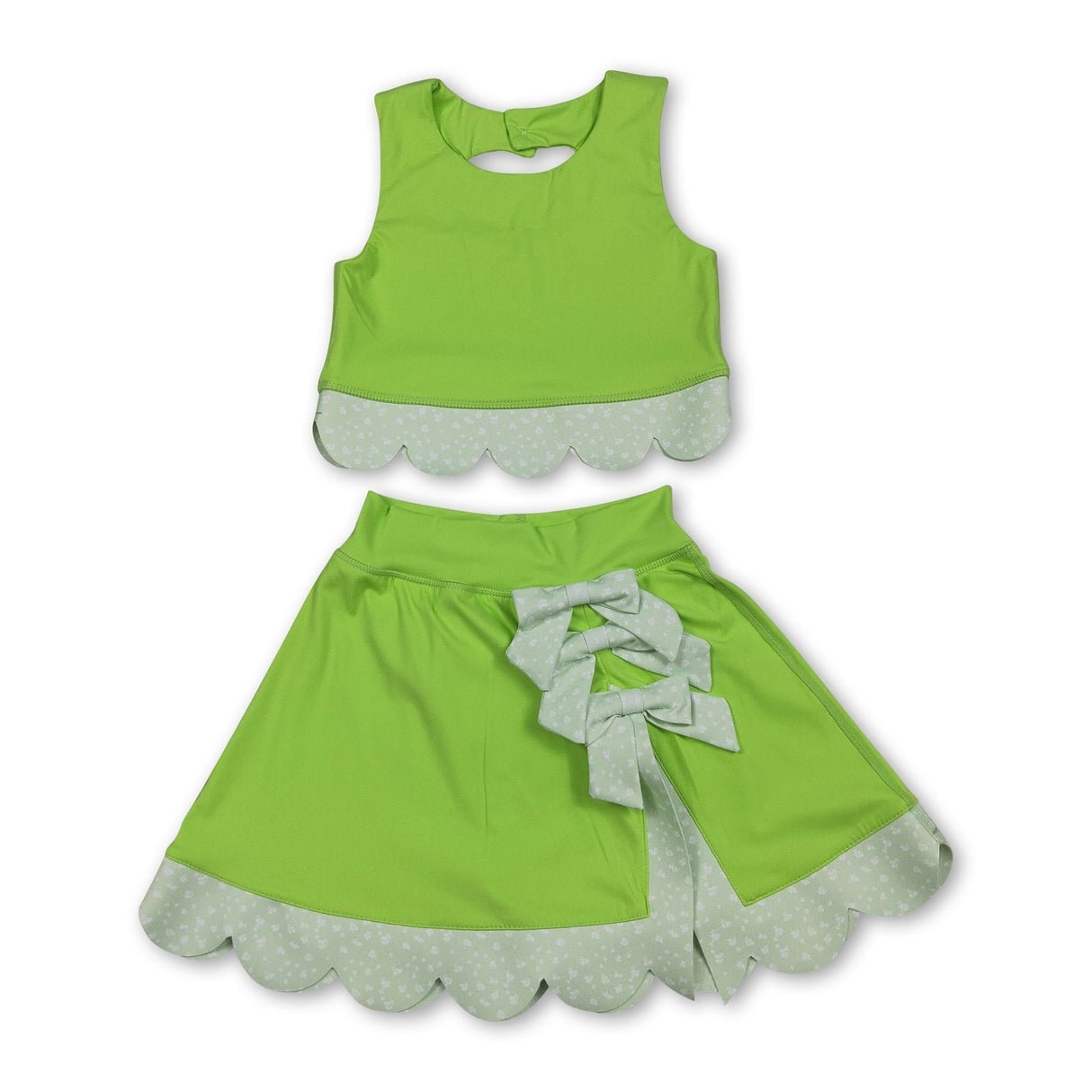 Lime green sleeveless bow scallop kids girls active wear set