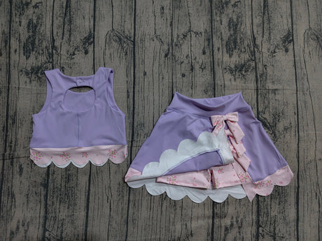 Lavender sleeveless bow scallop kids girls active wear set