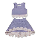 Lavender sleeveless bow scallop kids girls active wear set