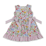 Sleeveless floral rabbit bow plaid ruffle girls Easter dress