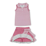 Sleeveless pink stripe polo shirt skirt girls active wear set