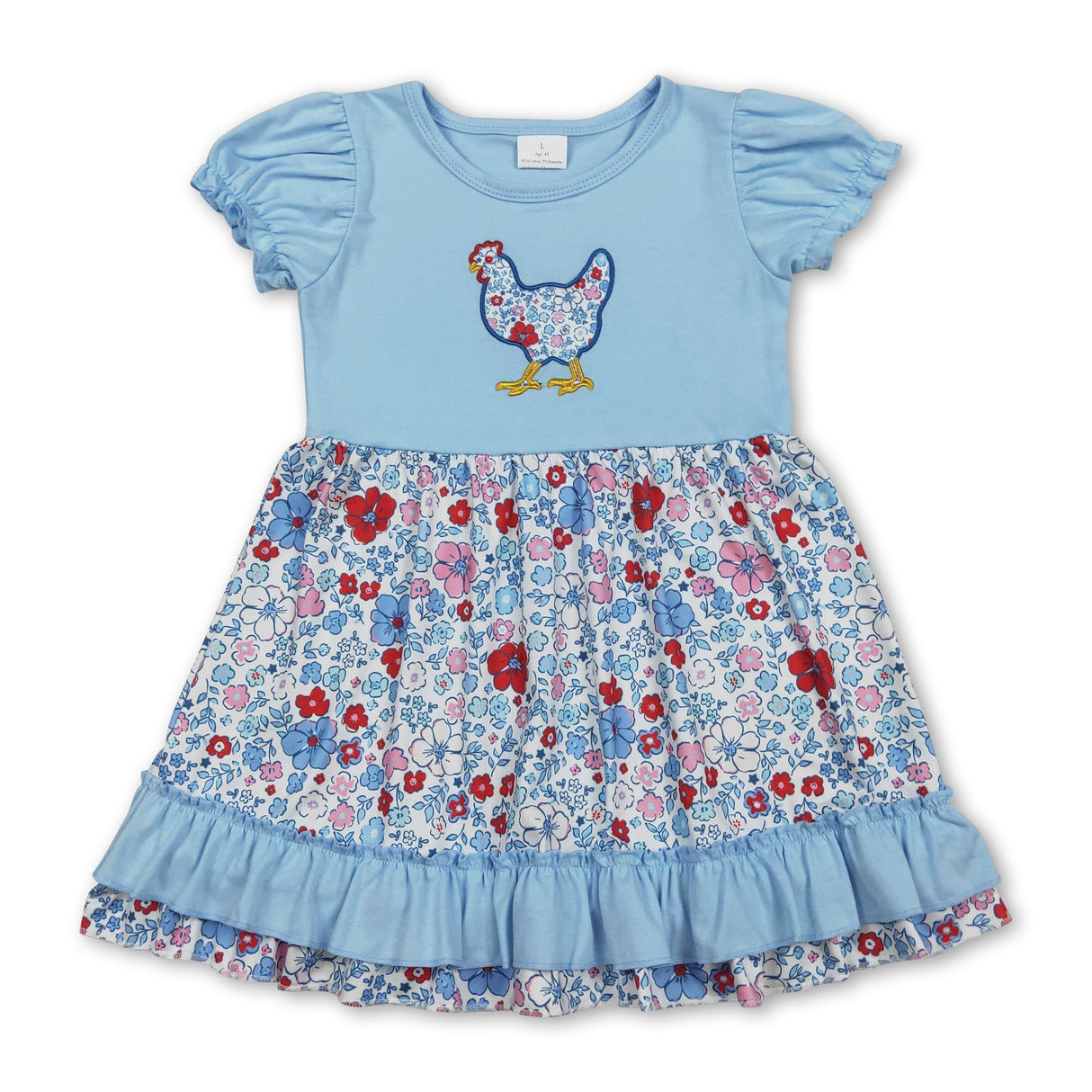 Short sleeves floral chicken ruffle kids girls dresses
