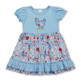 Short sleeves floral chicken ruffle kids girls dresses