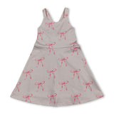 Straps pink bow kids girls summer athletic dress