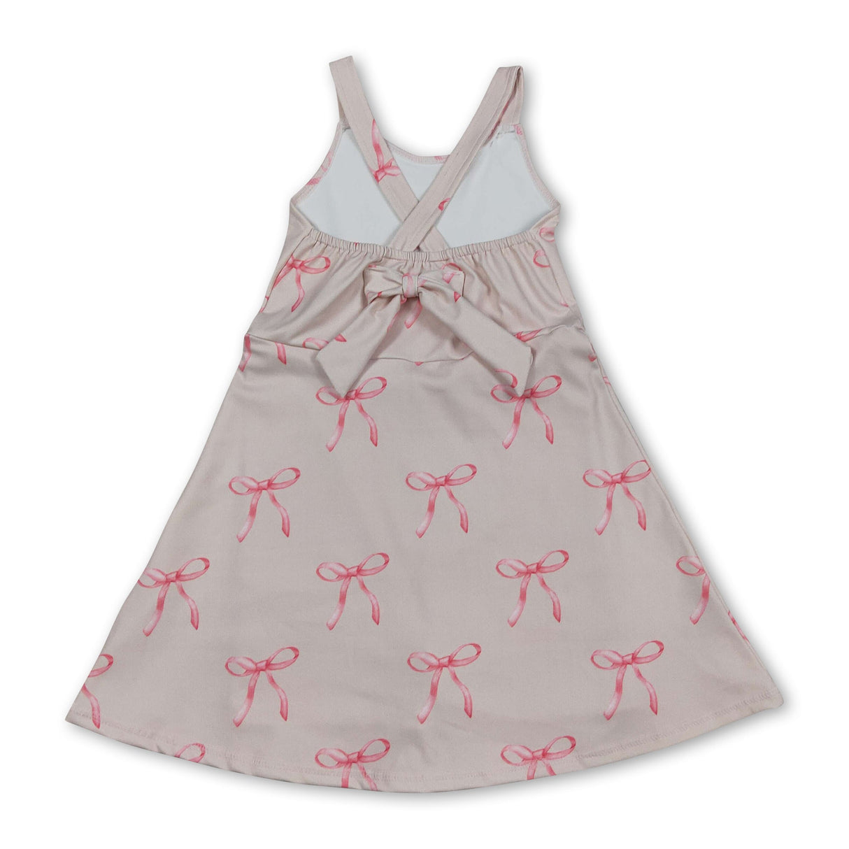Straps pink bow kids girls summer athletic dress
