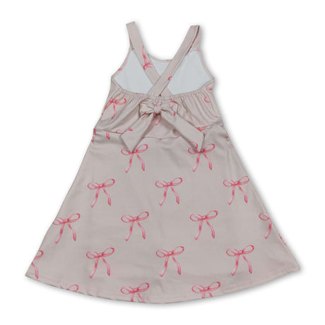 Straps pink bow kids girls summer athletic dress