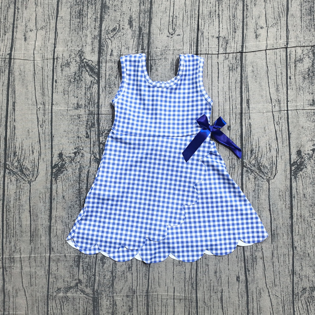 sleeveless blue plaid kids girls summer athletic dress
