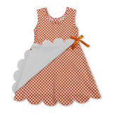 Sleeveless orange plaid scallop kids girls athletic dress