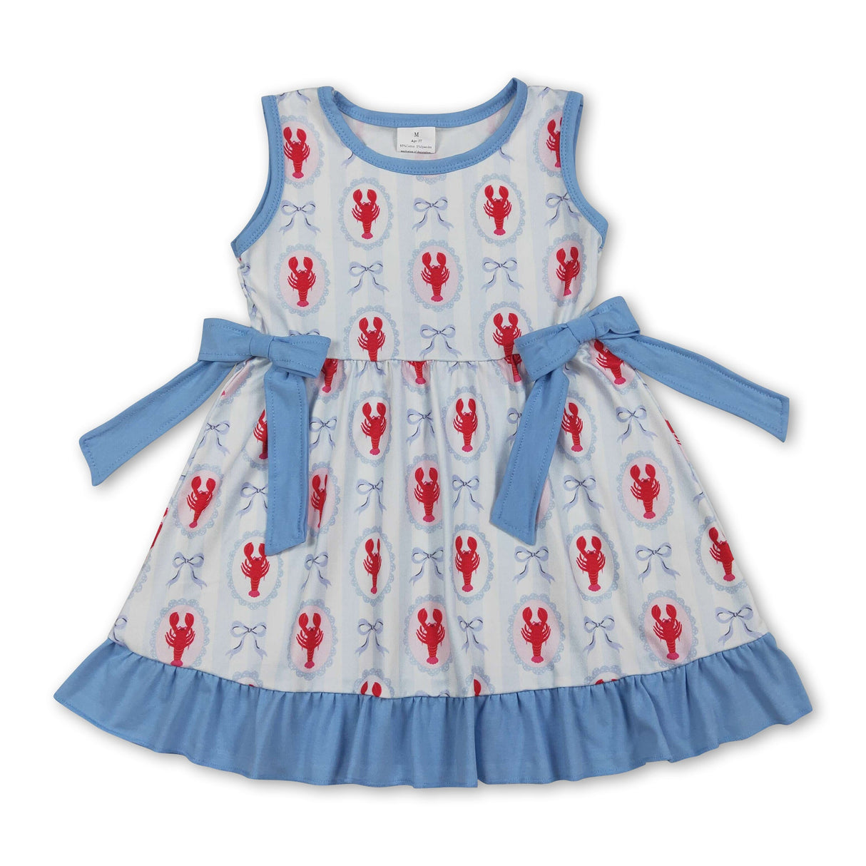 Sleeveless light blue bow ruffle crawfish kids girls dresses