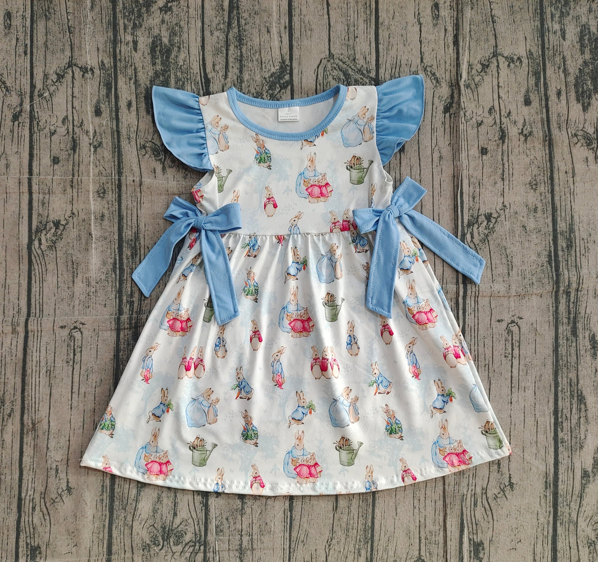 Flutter sleeves bow rabbit kids girls Easter dresses