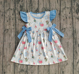 Flutter sleeves bow rabbit kids girls Easter dresses