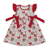 Red bow flutter sleeves baseball kids girls dresses