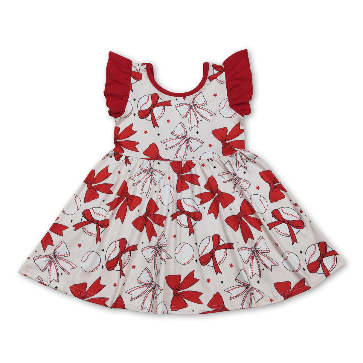 Flutter sleeves baseball bow kids girls dresses