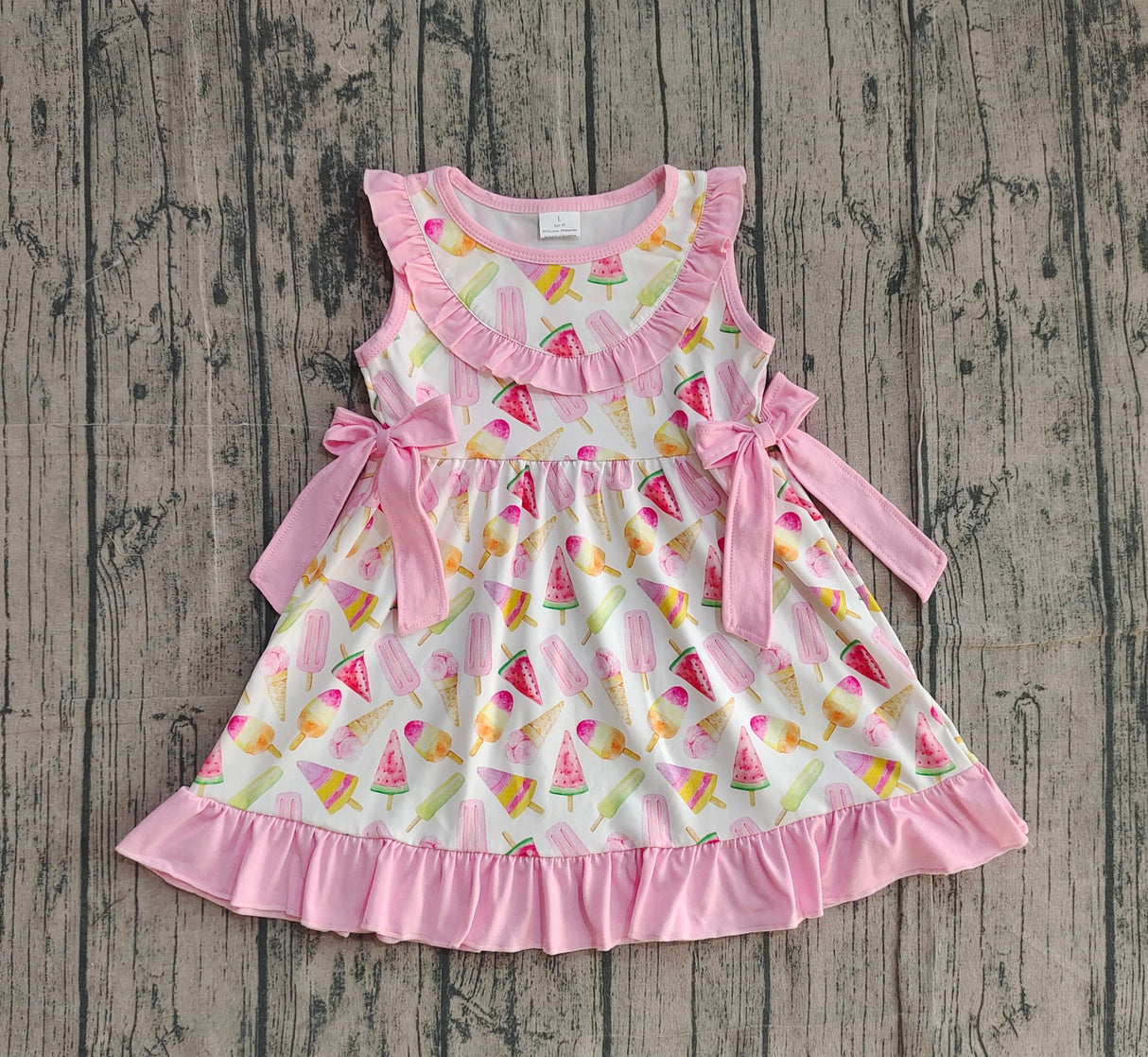 Pink popsicle watermelon ruffle kids girls summer dresses