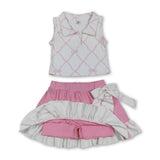Sleeveless pink bow top ruffle skirt girls activewear set
