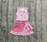 Sleeveless plaid bow top ruffle skirt girls activewear set